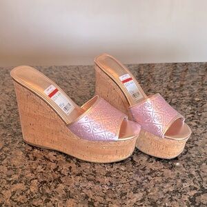 Guess Pink cork Wedge Sandals NWT